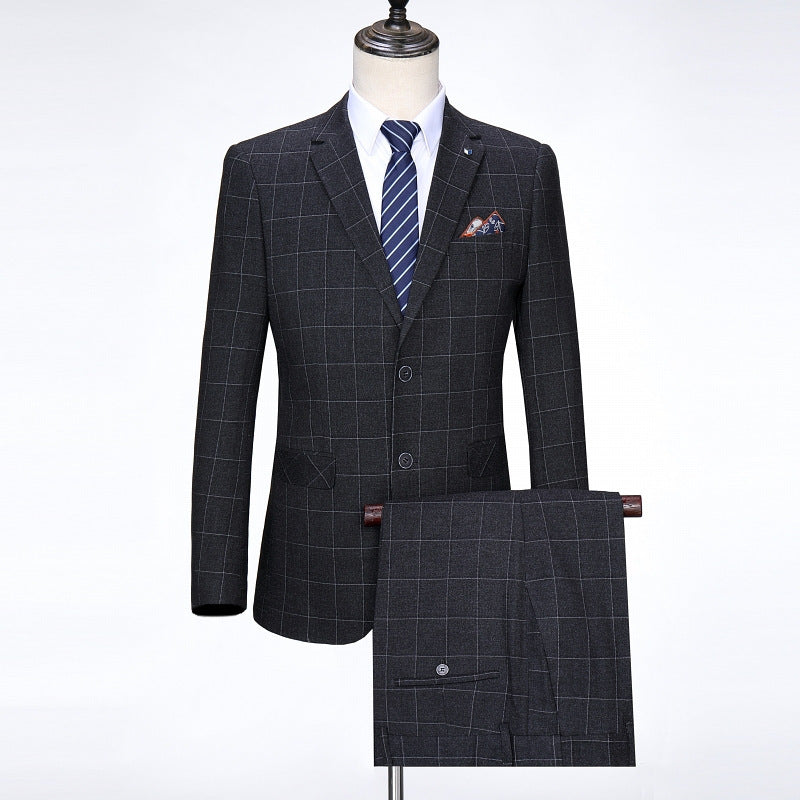 Autumn and Winter New Style Young and Middle-Aged Men's Suit Korean Style Business Slim Plaid Fashion Wedding Professional Dress