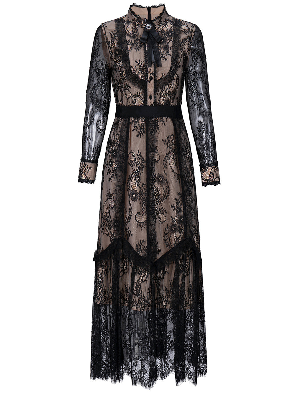 Zhili Spring Dress for Women, Long-Sleeved, High-End, Slimming, Age-Reducing, Lace Long Dress for Important Occasions, 2026 New Model