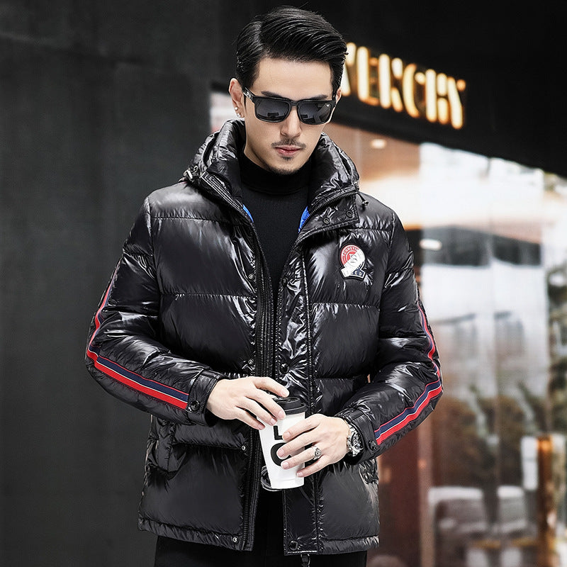 European Station Winter Men's Down Jacket Short Stand Collar Hooded Top All Ages Men's Fashionable Warm Thickened Jacket