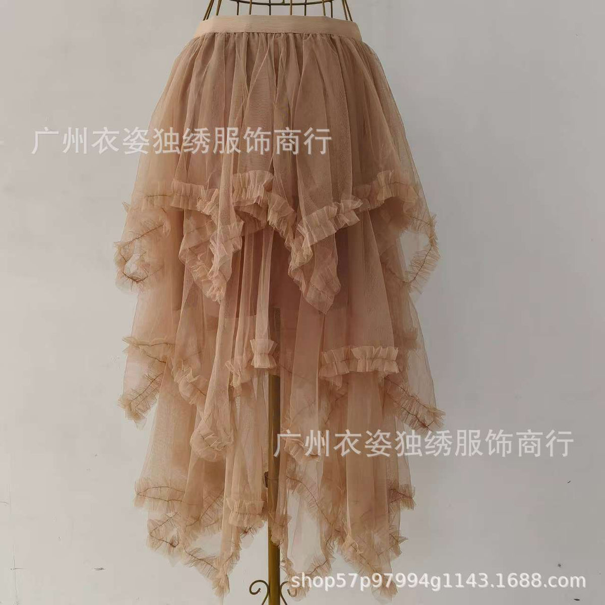 Irregular Mesh Cake Skirt with Fungus Edges, Mid-Length High Waist, Large Hem, Fluffy Fairy Gauze Skirt, Long Skirt 1279