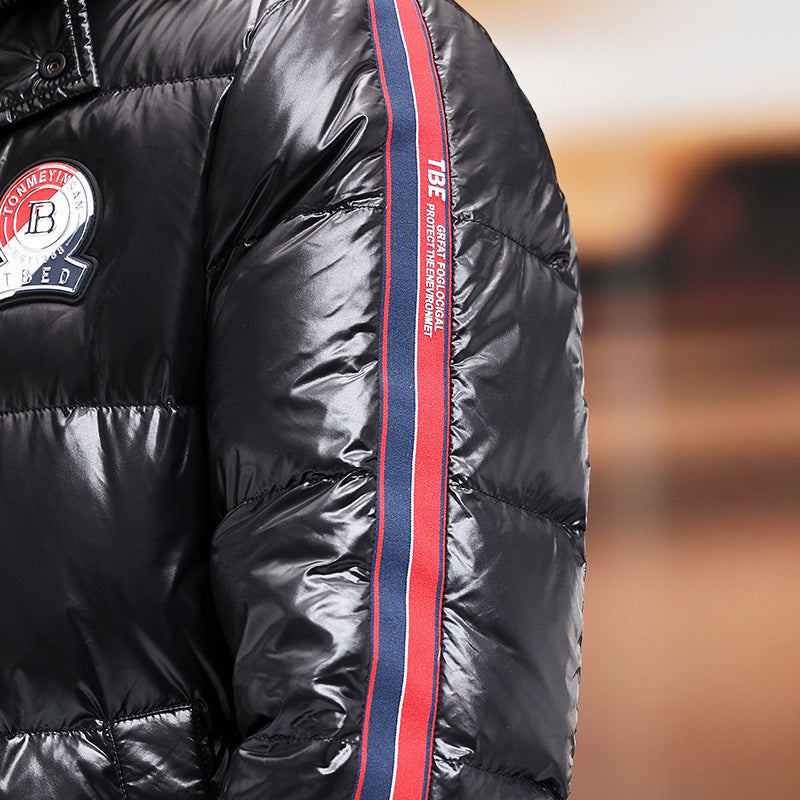 European Station Winter Men's Down Jacket Short Stand Collar Hooded Top All Ages Men's Fashionable Warm Thickened Jacket