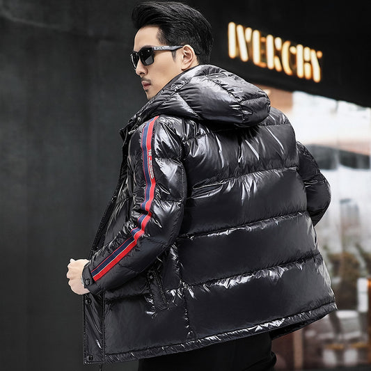 European Station Winter Men's Down Jacket Short Stand Collar Hooded Top All Ages Men's Fashionable Warm Thickened Jacket
