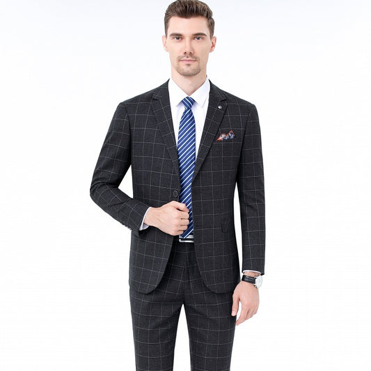 Autumn and Winter New Style Young and Middle-Aged Men's Suit Korean Style Business Slim Plaid Fashion Wedding Professional Dress