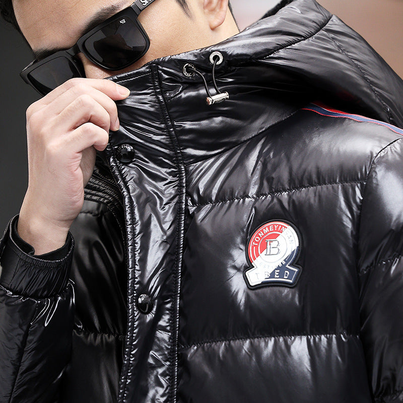 European Station Winter Men's Down Jacket Short Stand Collar Hooded Top All Ages Men's Fashionable Warm Thickened Jacket
