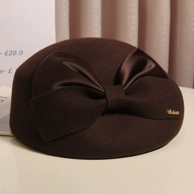 Cherub Hat Women Autumn and Winter Elegant Bow Wool Beret British Style