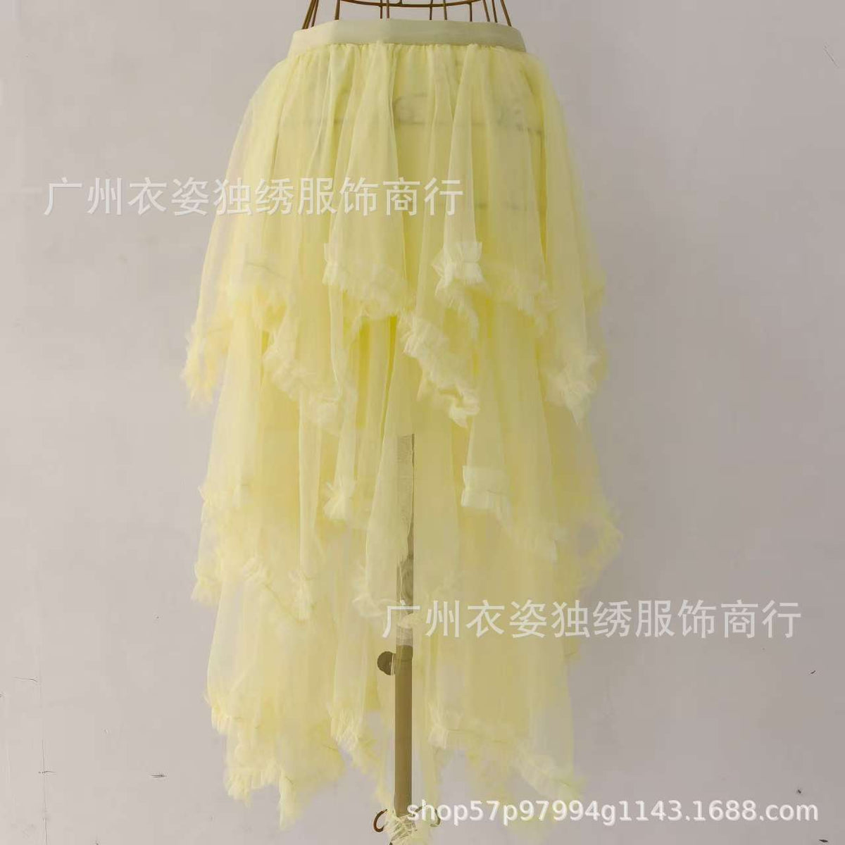 Irregular Mesh Cake Skirt with Fungus Edges, Mid-Length High Waist, Large Hem, Fluffy Fairy Gauze Skirt, Long Skirt 1279