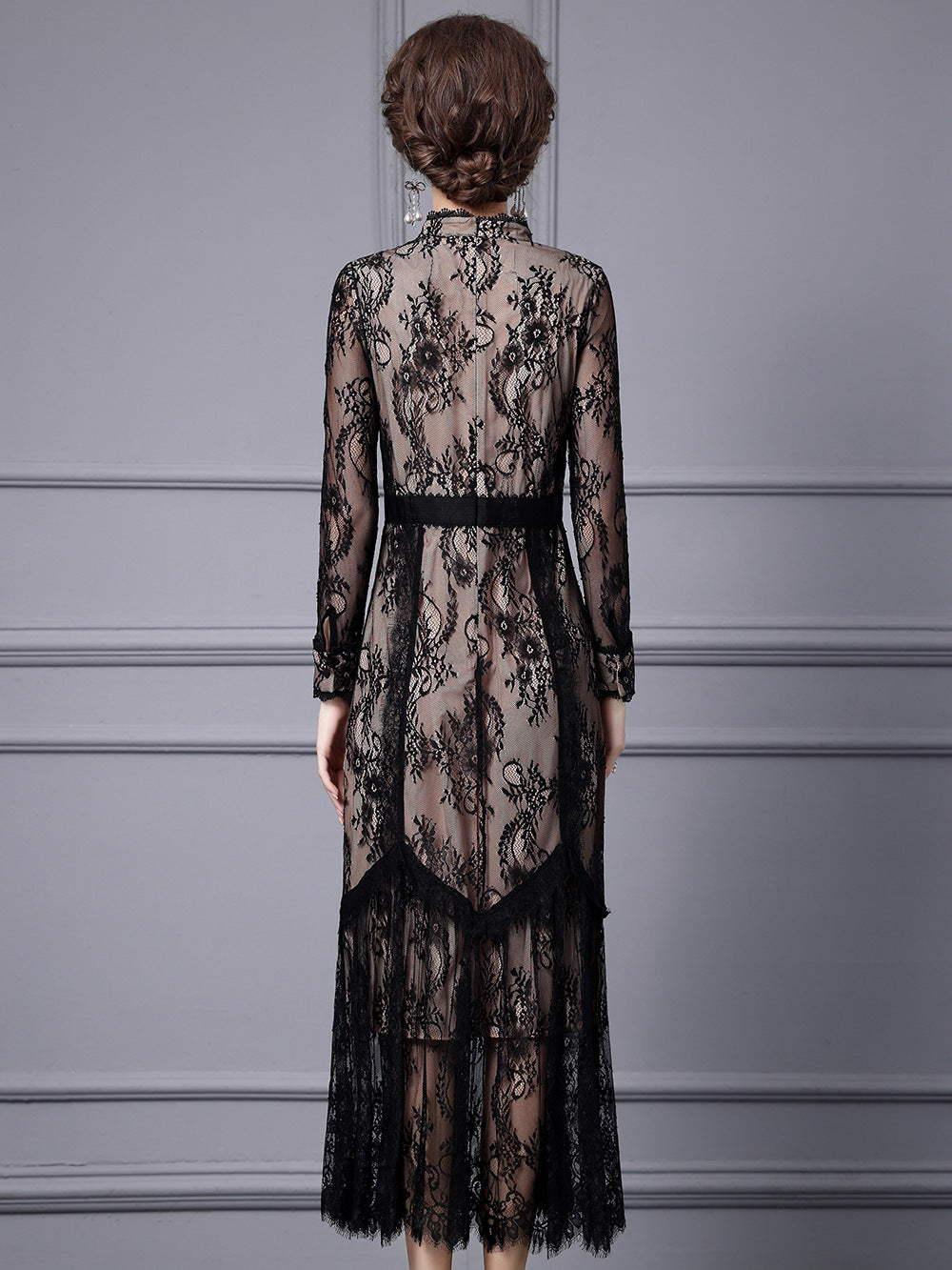 Zhili Spring Dress for Women, Long-Sleeved, High-End, Slimming, Age-Reducing, Lace Long Dress for Important Occasions, 2026 New Model