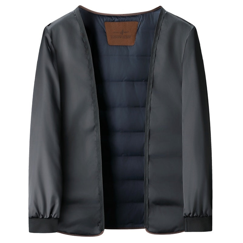 Muguo Bird High-End Men's Mid-Length Winter Coat with down Liner for Middle-Aged Fathers Woolen Jacket for Winter