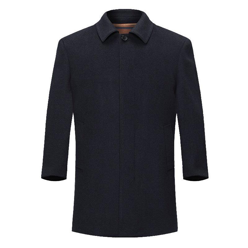 Muguo Bird High-End Men's Mid-Length Winter Coat with down Liner for Middle-Aged Fathers Woolen Jacket for Winter