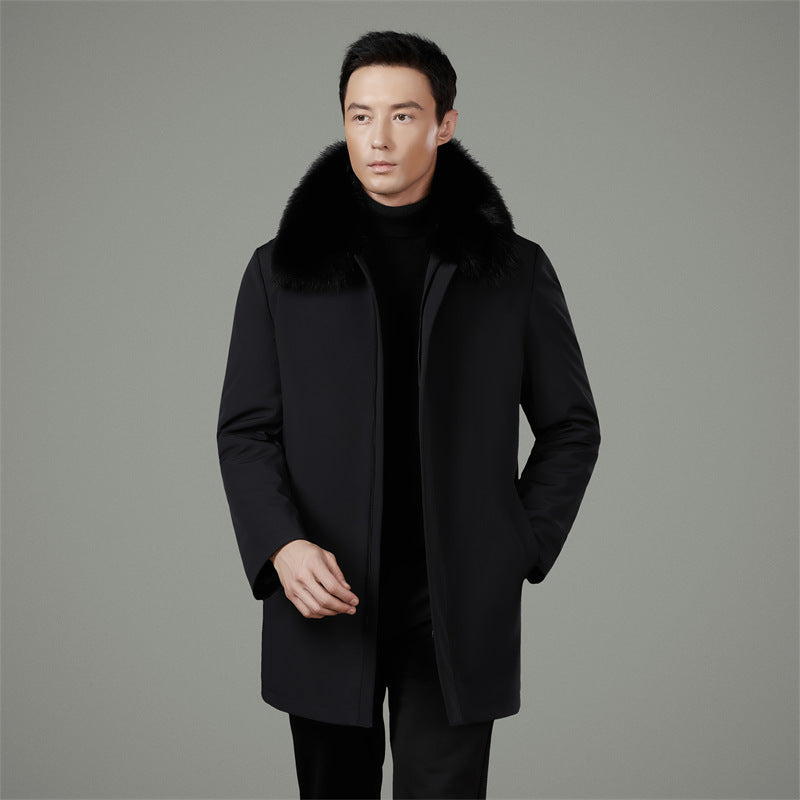 Winter Luxury Men Coat with Mink Fur Collar, Gold Mink Lining, Casual Middle-Aged Dad Jacket Coat