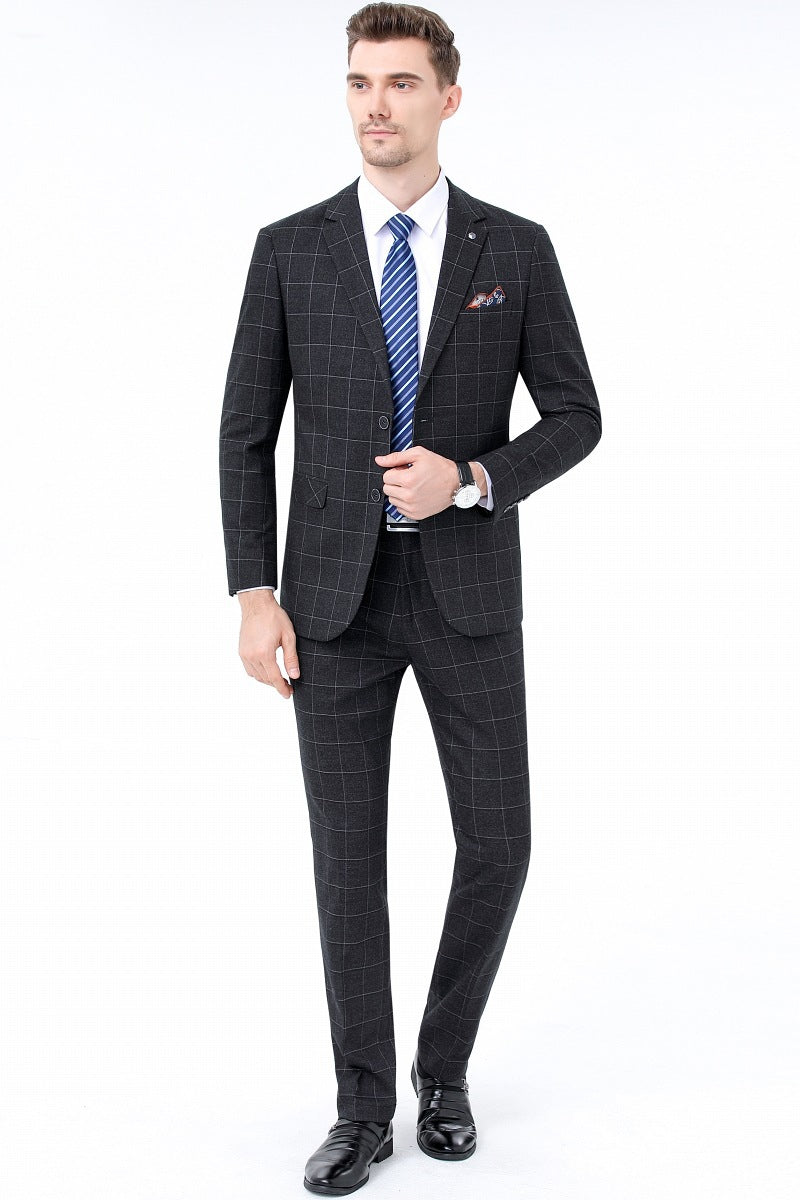 Autumn and Winter New Style Young and Middle-Aged Men's Suit Korean Style Business Slim Plaid Fashion Wedding Professional Dress