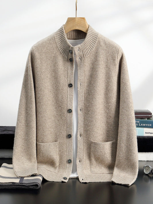Cashmere Thickened Mock Collar Cashmere Cardigan Men's Business Casual Knitted Cashmere Sweater Middle-aged Autumn and Winter Coat