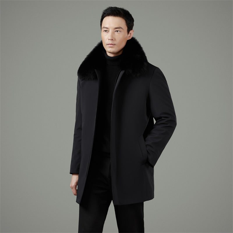 Winter Luxury Men Coat with Mink Fur Collar, Gold Mink Lining, Casual Middle-Aged Dad Jacket Coat