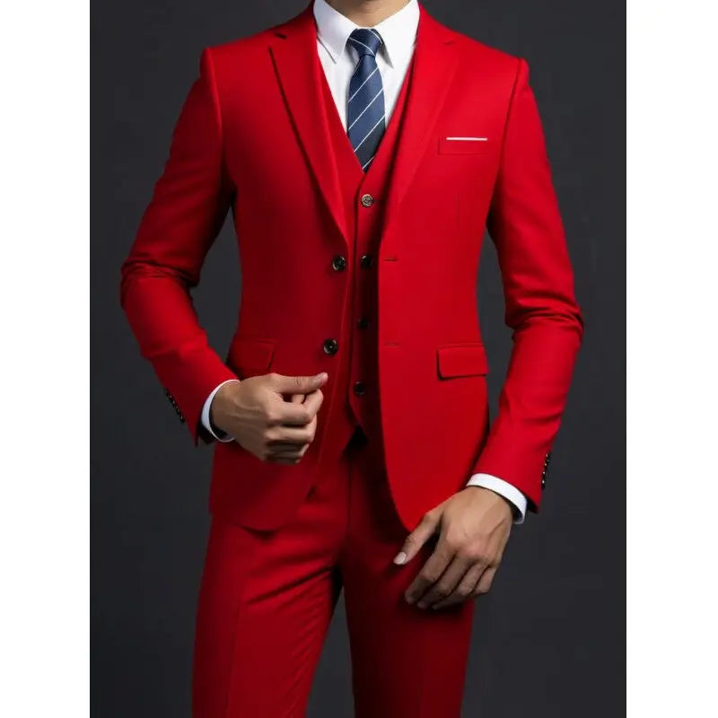 Suit (Blazer+ Vest + Trousers) Multicolor Choices Men's Fashionable Gentleman Business British Style Solid-color Banquet Host Casually Wedding Suit