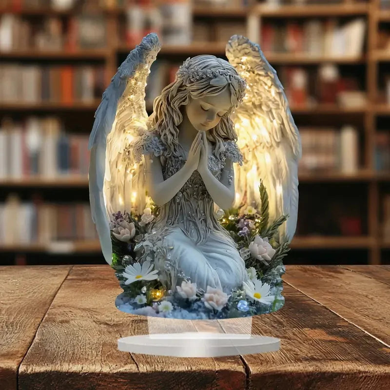 1Pc Acrylic Prayer Angel Figurine Ornament Radiant Statue Desktop Decoration Gift For Home Office Cafe Decor