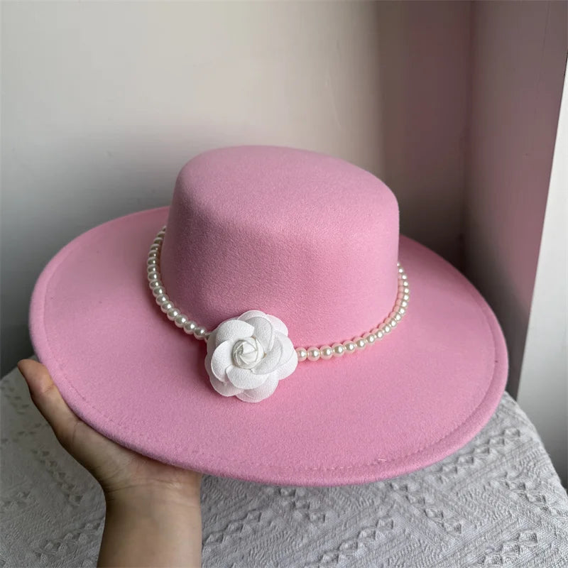 Cherub French Big Brim organza /Church Hat Women Elegant Flat-top Fedora Hat.