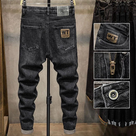 Elastic Slim Fit Men's Jeans High Waist Cotton Stretch Denim Autumn Winter Casual Long Pants Youth Fashion Trend