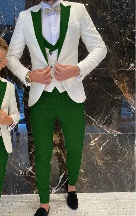 Father And Son Men Suits Groom Tuxedos 3 Pieces Cream White Floral Pattern Slim Fit Cocktail Party Business Suits Custom Made