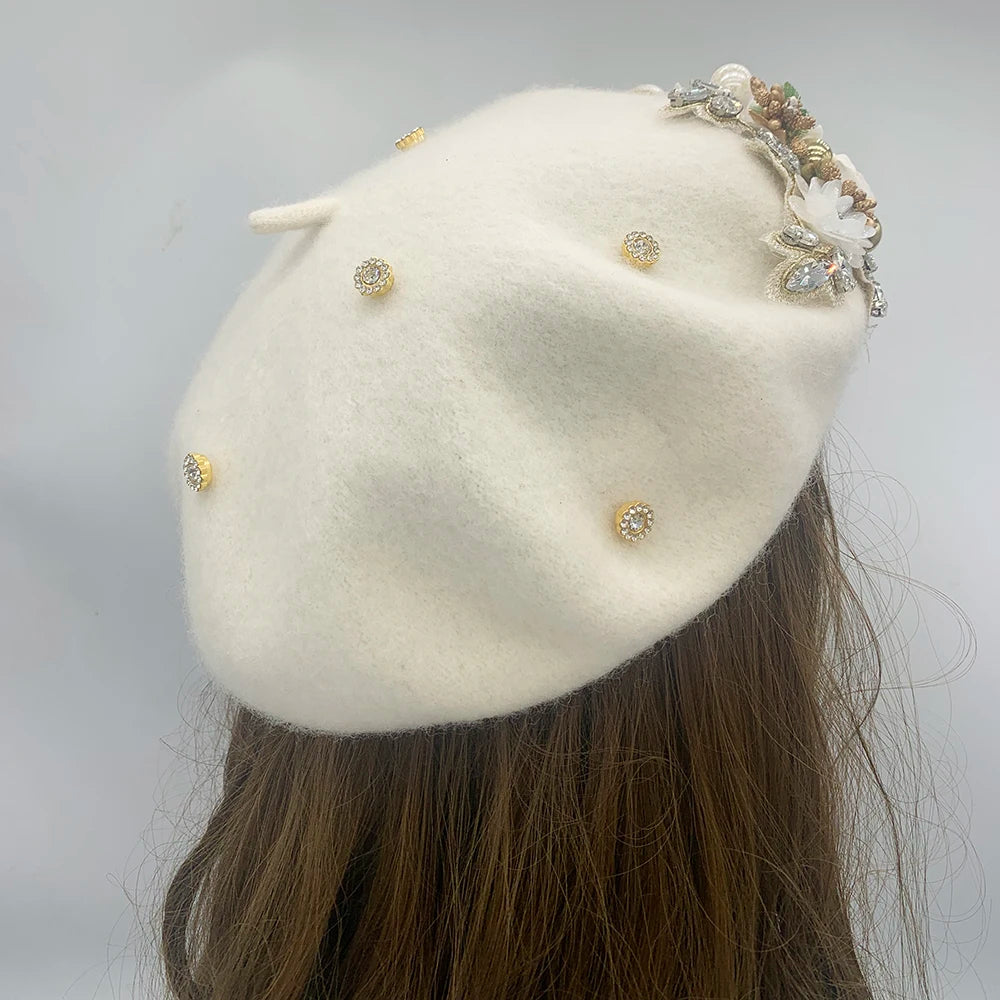 Cherub 2024 Winter Autumn Women's Beret Hat/Flower Diamonds Lady Cap French style considered Sunday's best