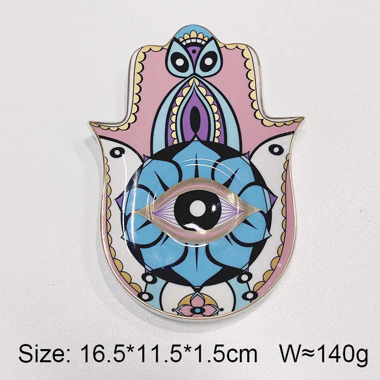 Ceramic Blue Evil Eye Hamsa Hand Jewelry Storage Tray Fatima Palm Lucky Decoration Desk Ornament Gothic Home Decorations Trinket