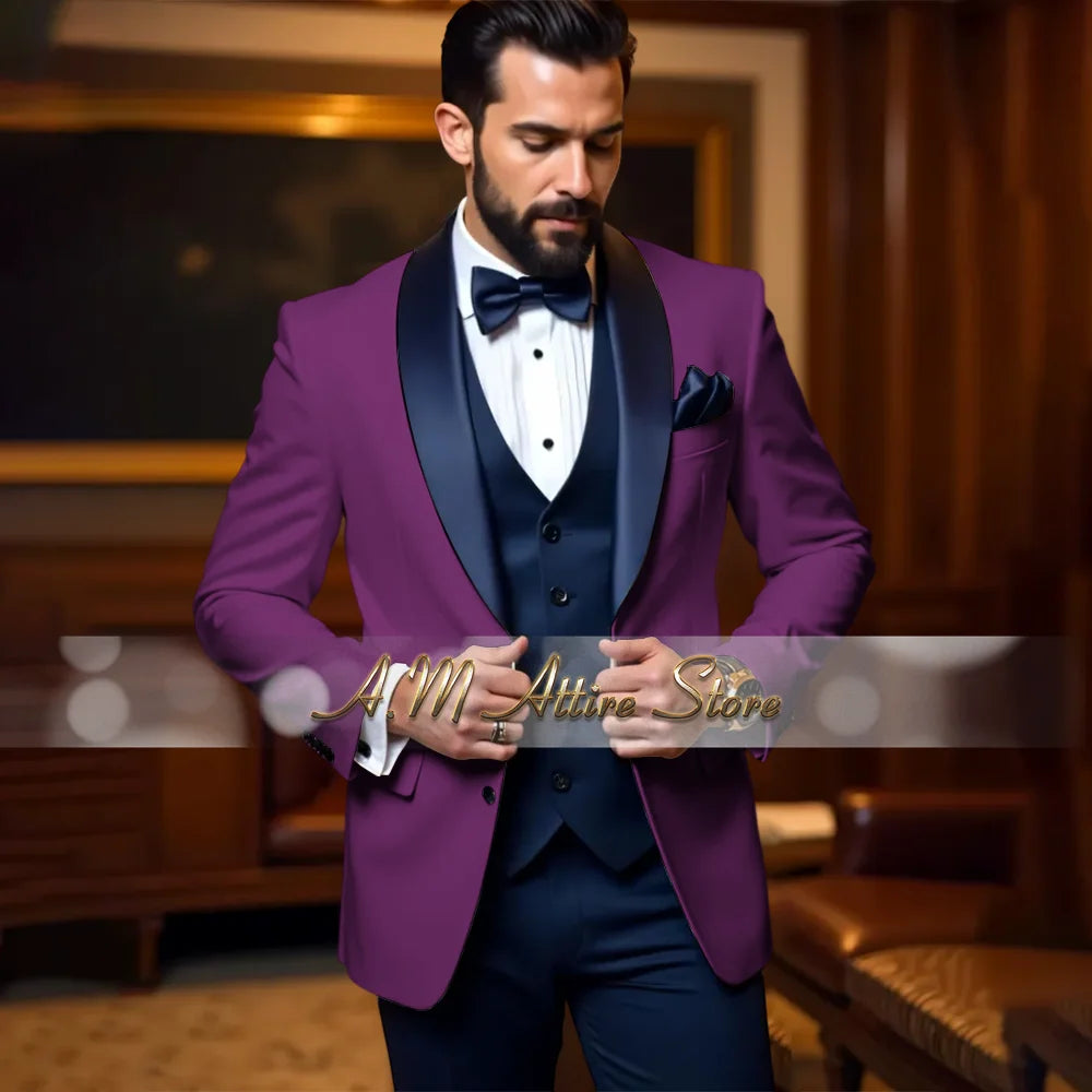Cherub Men’s White or Multicolor Tuxedo 3pcs Suit for Groom Jacket Vest Pants Formal Wear for Wedding Prom Luxury Dinner Set Custom Gift for Boys