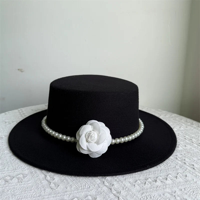 Cherub French Big Brim organza /Church Hat Women Elegant Flat-top Fedora Hat.