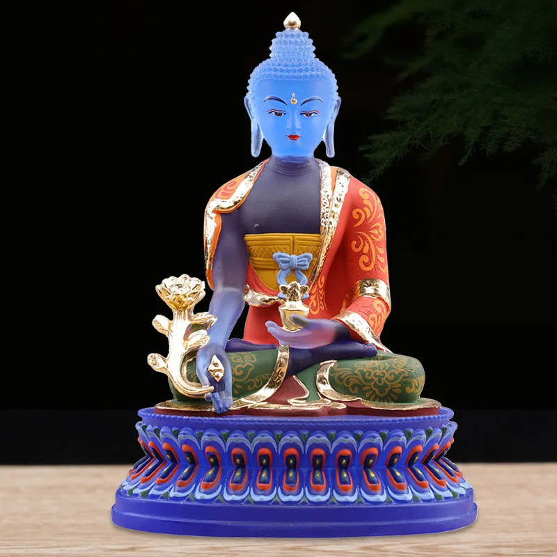 Coloured glaze Medicine Buddha Buddha Statue Ornament, Light Buddha Buddha Mother Goddess Home Worship, Buddha Hall Decoration