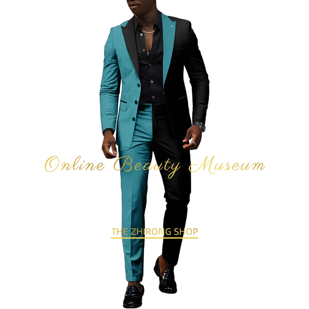 Fashion men's suit 2-piece set (jacket+pants) red-black peak lapel blazer wedding cocktail birthday party custom homme tuxedo