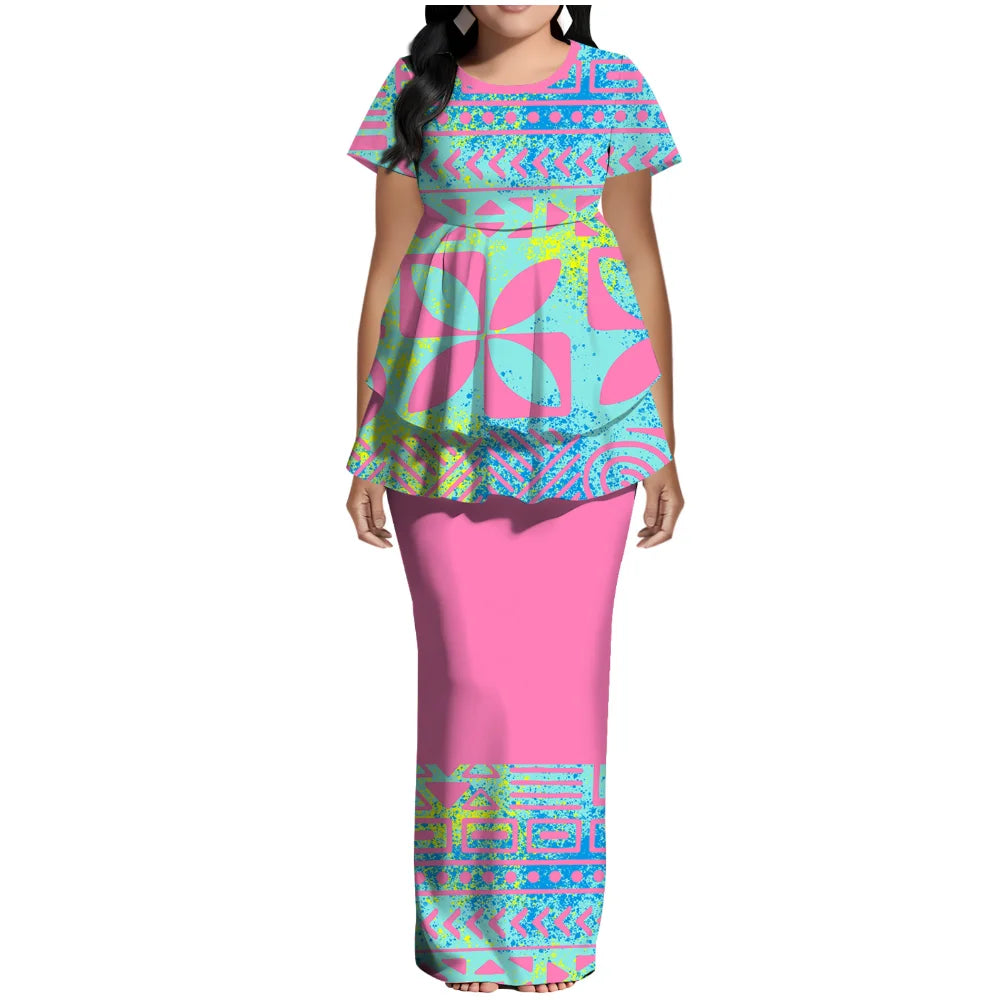 Samoan Polynesian Island Ethnic Costume Women'S Puletasi Dress, Festive Party Style Floor-Standing Evening Dress