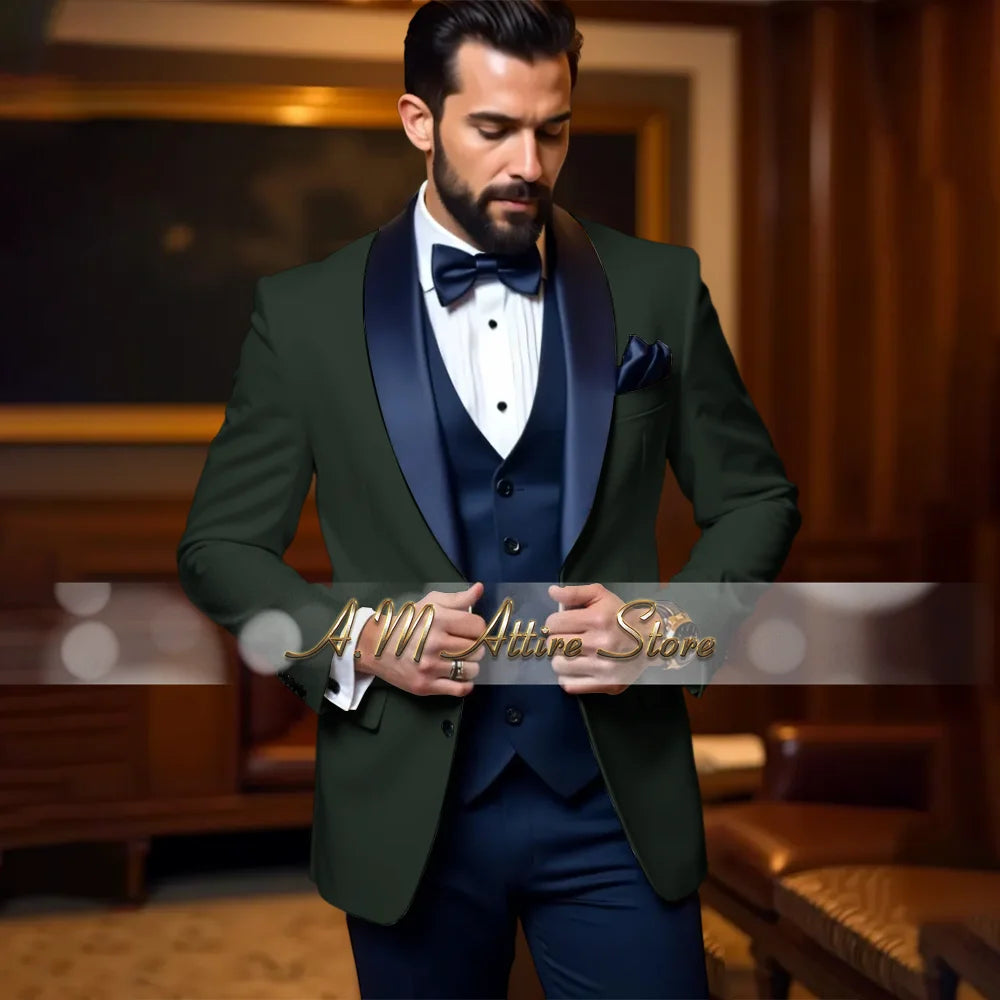 Cherub Men’s White or Multicolor Tuxedo 3pcs Suit for Groom Jacket Vest Pants Formal Wear for Wedding Prom Luxury Dinner Set Custom Gift for Boys