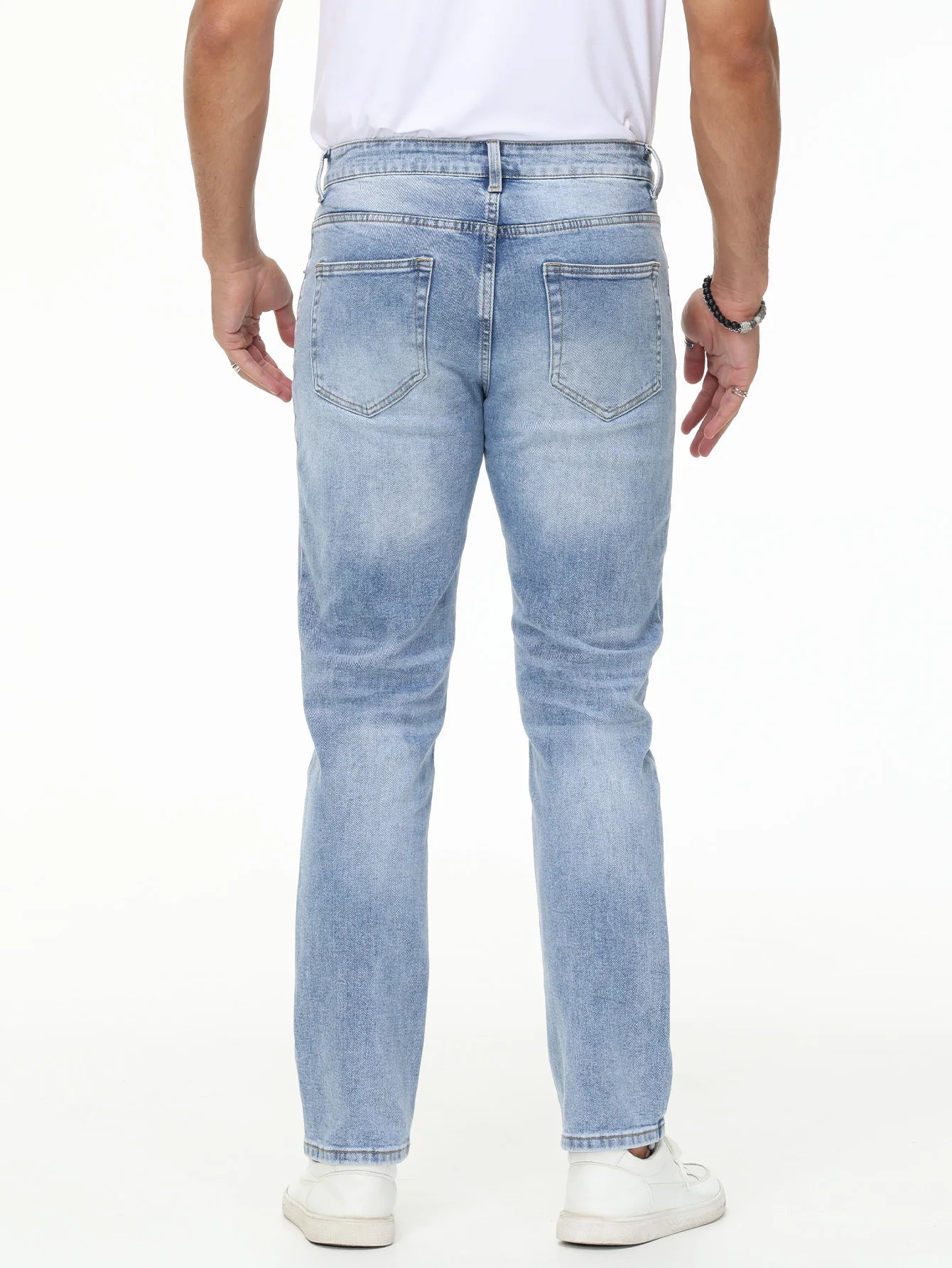 Men's Slim Fit Stretch Denim Jeans - Vintage Light Blue Wash Comfortable & Breathable Casual Pants for Everyday Wear