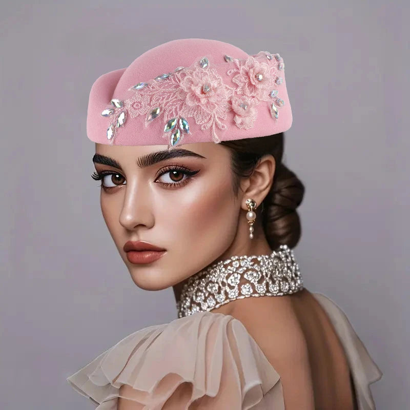 Cherub Vintage Women's Church Sundays Best Fascinator Hat W/Flower and Rhinestone Headdress Soft Beret Cap /Party Wedding Prom