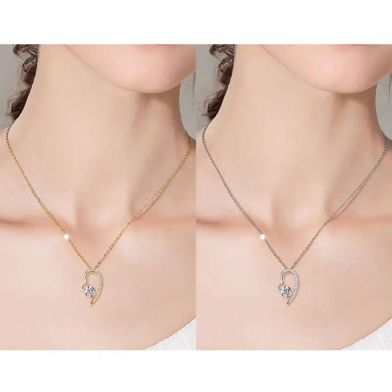 Anziw Real 925 Silver Heart Pendant Necklace Moissanite 1CT 6.5mm S925 Chain for Women Lover Girl Christmas Valentine's Day Gift