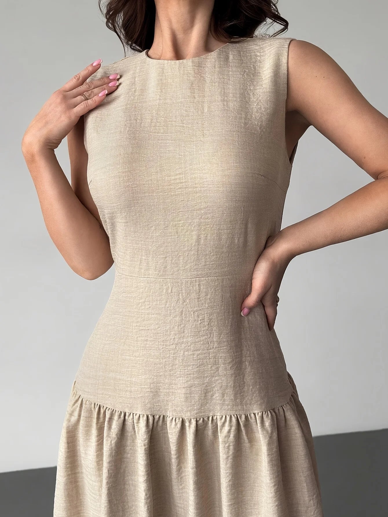 2025Ladies' elegant linen A-line cinched-waist long dress