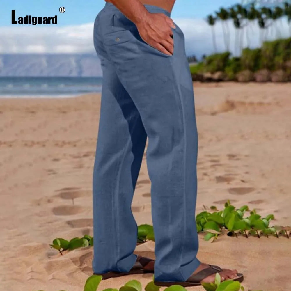 Cherub Men Fashion Leisure Beach Cotton Linen Pants