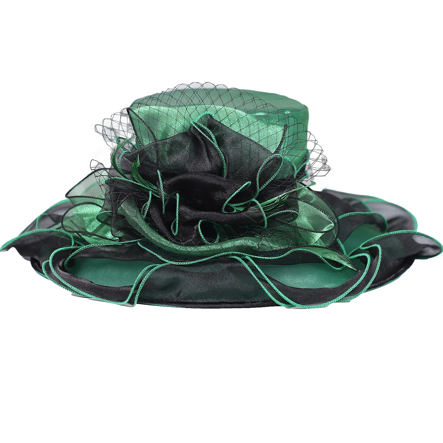 Cherub Hats For Women With Veil Flower Feather Ruffles Brim Fascinator