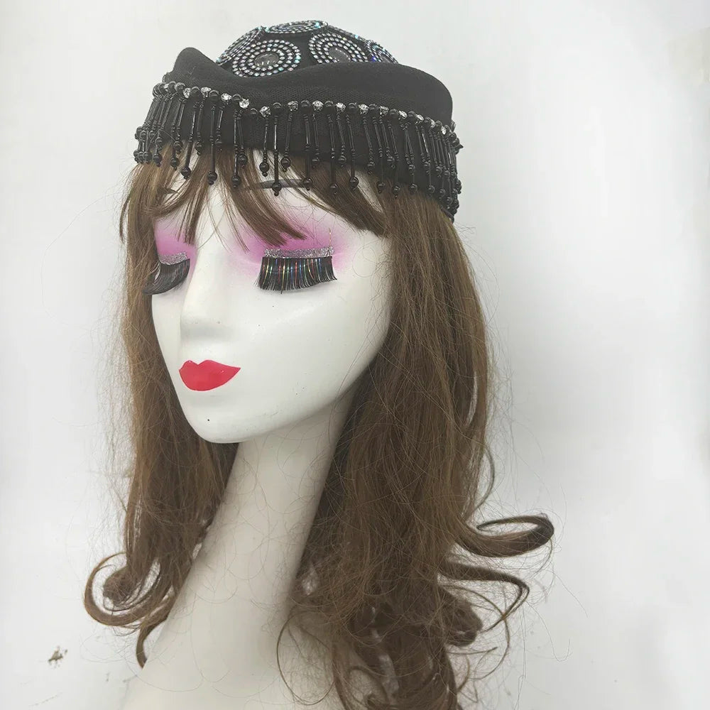 Cherub Church Derby Fascinator With Tassels Lady Beret Caps Airline Stewardess style African Headwear Vintage Felt Turban Hat For Women