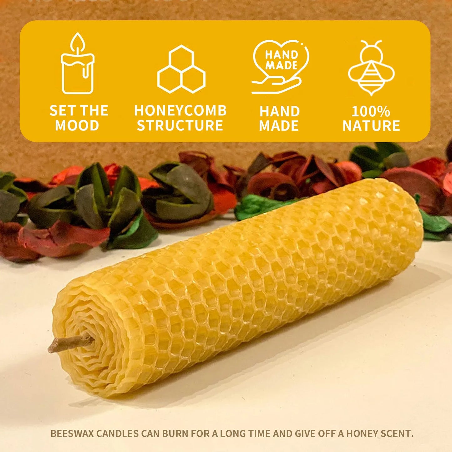 10pcs Bees Wax Candle Taper Candles Handmade Honeycomb Cotton Wick Luxury Premium Beeswax Decorative Candles Taper Crafts