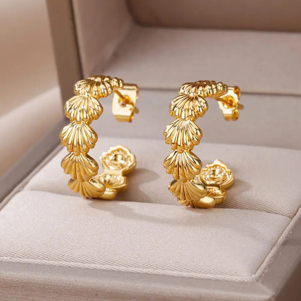 Stainless Steel Shell Earrings For Women Gold Color C-shaped Starfish Butterfly Earring