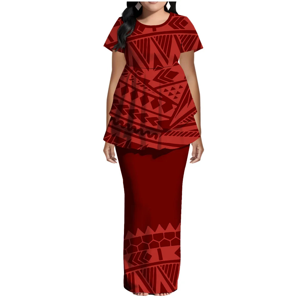 Samoan Polynesian Island Ethnic Costume Women'S Puletasi Dress, Festive Party Style Floor-Standing Evening Dress