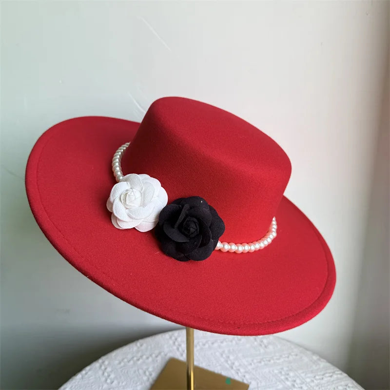 Cherub French Big Brim organza /Church Hat Women Elegant Flat-top Fedora Hat.