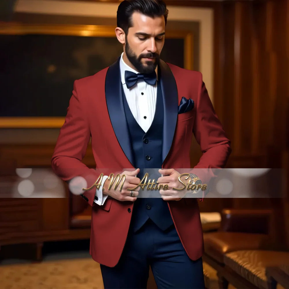 Cherub Men’s White or Multicolor Tuxedo 3pcs Suit for Groom Jacket Vest Pants Formal Wear for Wedding Prom Luxury Dinner Set Custom Gift for Boys