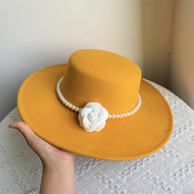 Cherub French Big Brim organza /Church Hat Women Elegant Flat-top Fedora Hat.