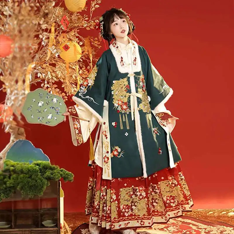Chunluo Wanxiang Ming Long Shirt Hanfu Women's 2024 New Autumn And Winter Thick New Year's Clothing Horse Face Skirt Ancient