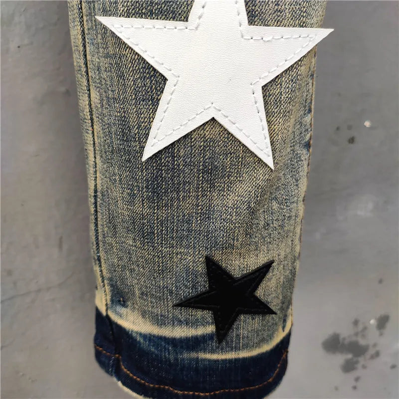 Cherub High Quality Men denim Jeans Patch star Fashion Versatile Ripped Jeans