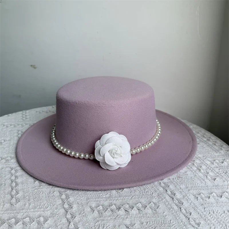Cherub French Big Brim organza /Church Hat Women Elegant Flat-top Fedora Hat.