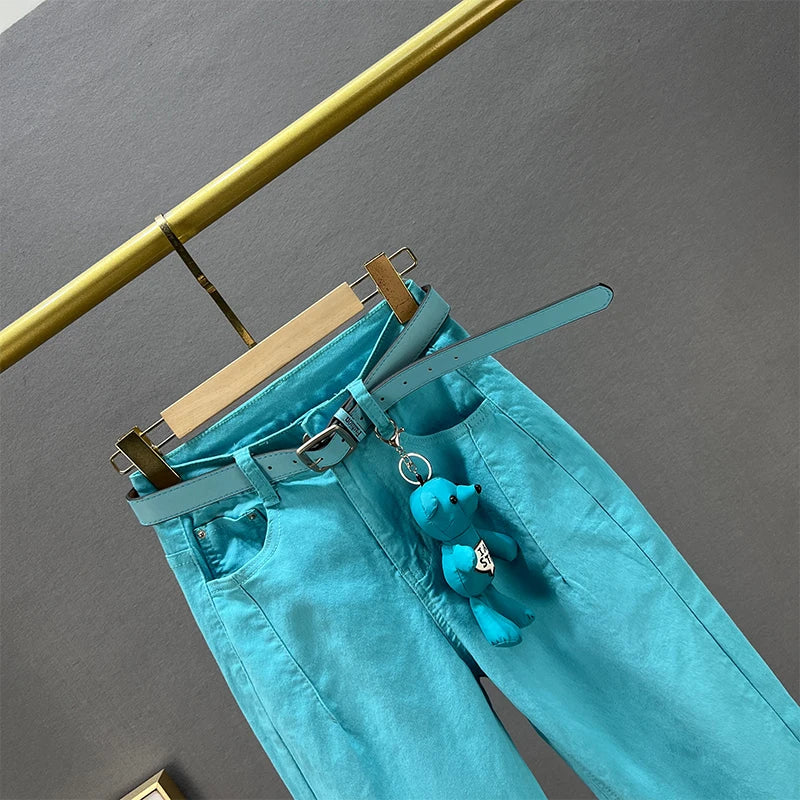 European Station Jeans for Women 2023 Spring Autumn New Fashion High Waist Versatile Loose Cotton Stretch Denim Harem Pants