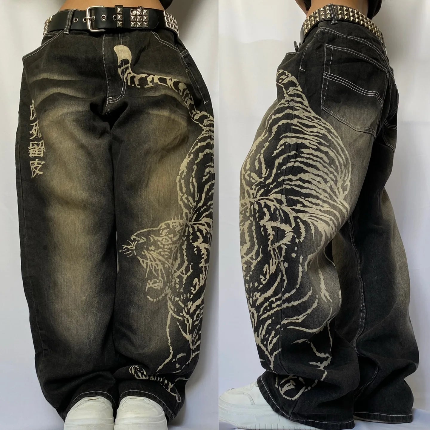 Harajuku Japanese Jeans Mens New Dragon High Quality Jeans  Vintage Hip Hop Urban Denim Fabric Wide Leg pants