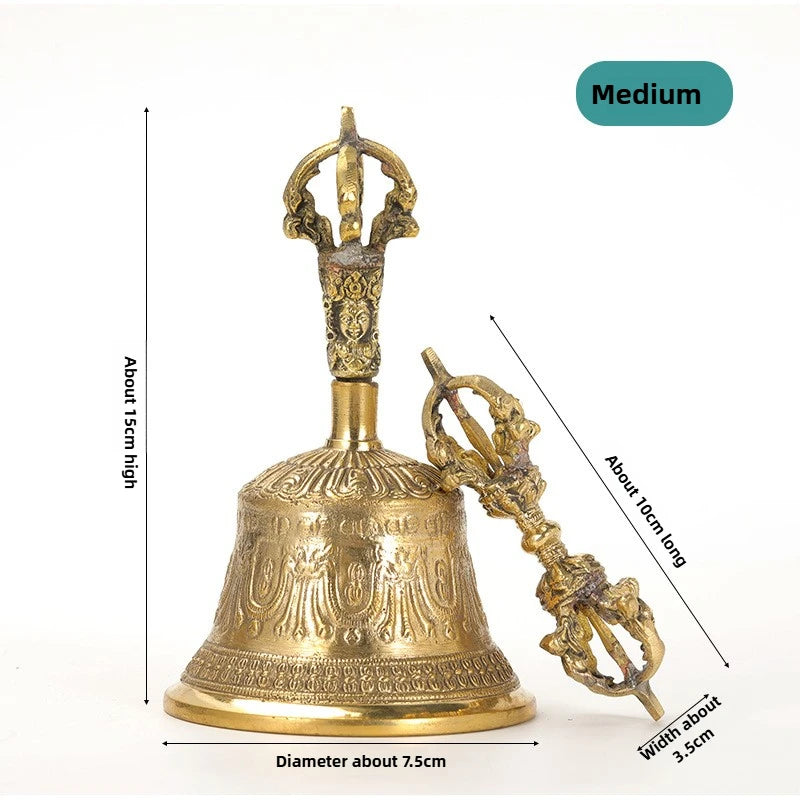 Nepal Bell Vajra Set Handmade Brass Five Spoke Buddhist Bell Decor Copper Ornament