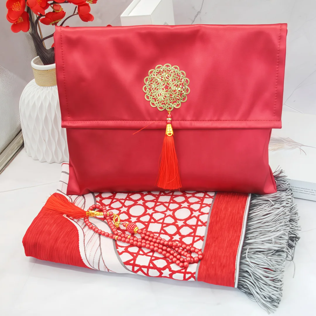 Muslim Prayer Rug With Portable Bag Beads Muslim for Women Men Soft Mat Islam Gifts Set Turkish for Ramadan Eid Hajj Travel Mat